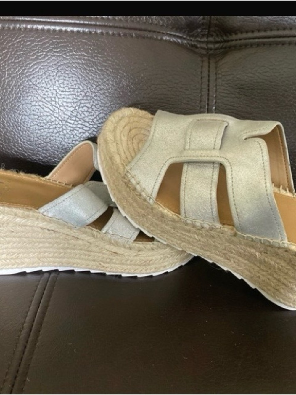 Marc Fisher Silver Espadrille Platform Slide Sandals